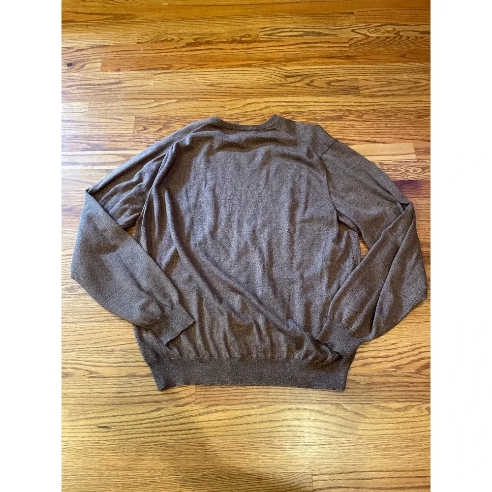VTG Brooks Brothers Mens Sweater Large Brown Merino Wool Cotton V-Neck USA Made